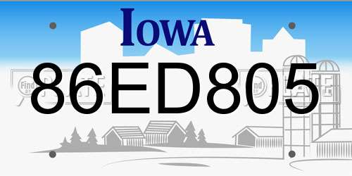 86ED805 Iowa License Plate