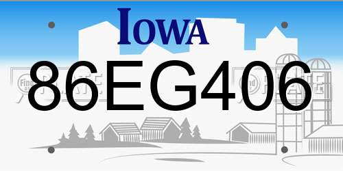 86EG406 Iowa License Plate