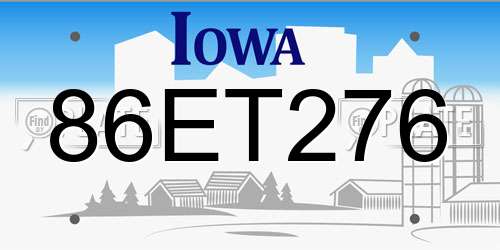 86ET276 Iowa License Plate