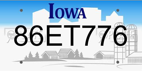 86ET776 Iowa License Plate