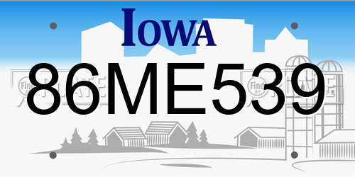 86ME539 Iowa License Plate
