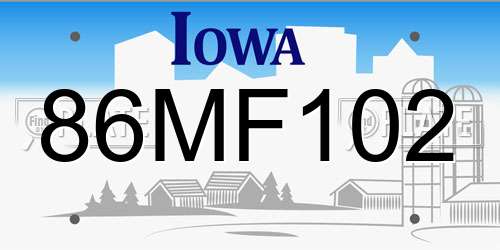 86MF102 Iowa License Plate