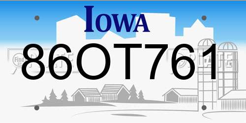 86OT761 Iowa License Plate