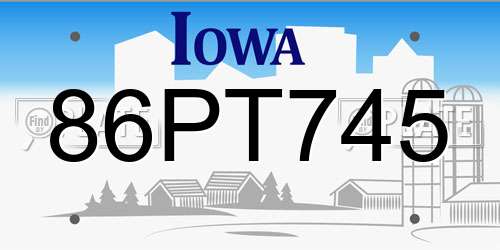86PT745 Iowa License Plate