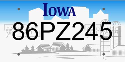86PZ245 Iowa License Plate