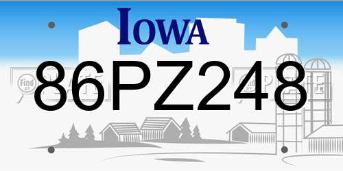 86PZ248 Iowa License Plate