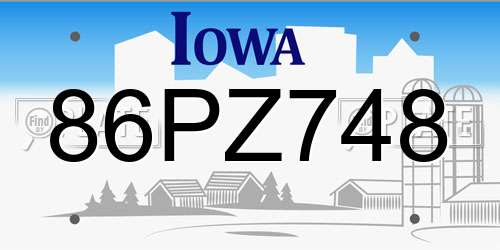 86PZ748 Iowa License Plate