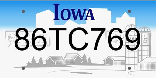 86TC769 Iowa License Plate