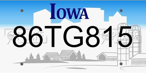 86TG815 Iowa License Plate