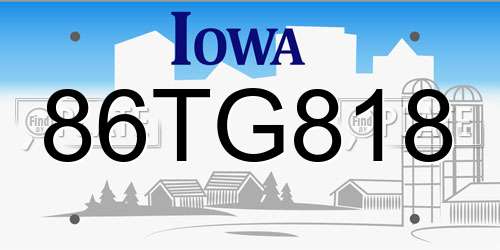 86TG818 Iowa License Plate