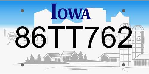 86TT762 Iowa License Plate