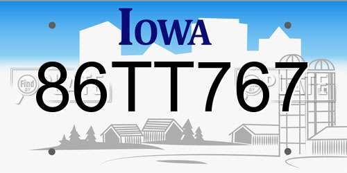 86TT767 Iowa License Plate