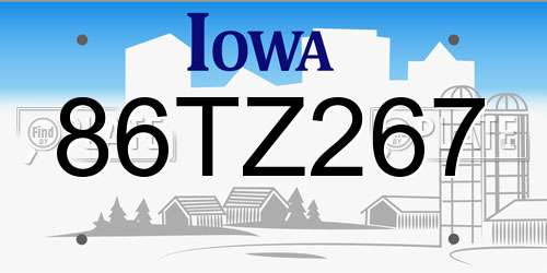 86TZ267 Iowa License Plate