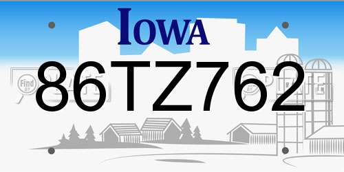 86TZ762 Iowa License Plate