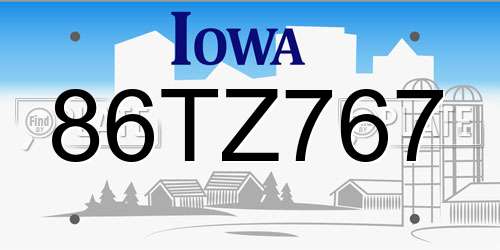 86TZ767 Iowa License Plate