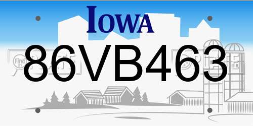 86VB463 Iowa License Plate