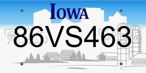 86VS463 Iowa License Plate