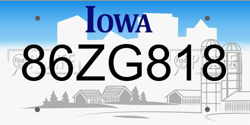 86ZG818 Iowa License Plate