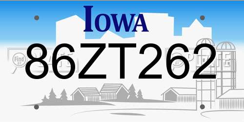86ZT262 Iowa License Plate