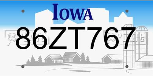 86ZT767 Iowa License Plate