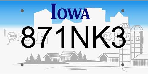 871NK3 Iowa License Plate
