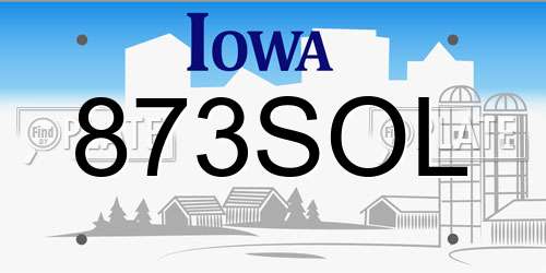 873SOL Iowa License Plate