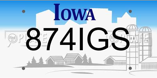 874IGS Iowa License Plate