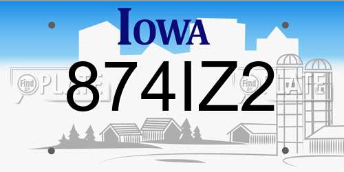 874IZ2 Iowa License Plate