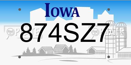 874SZ7 Iowa License Plate