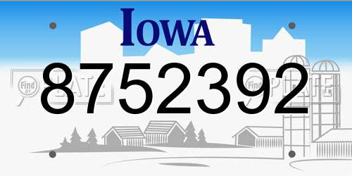 8752392 Iowa License Plate