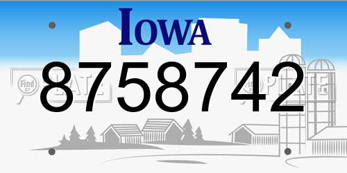 8758742 Iowa License Plate