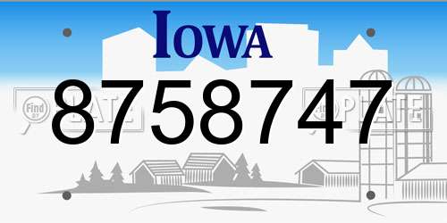 8758747 Iowa License Plate