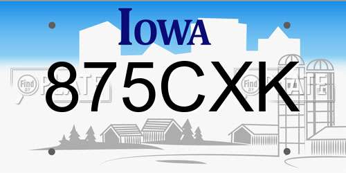 875CXK Iowa License Plate