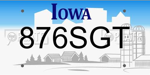 876SGT Iowa License Plate