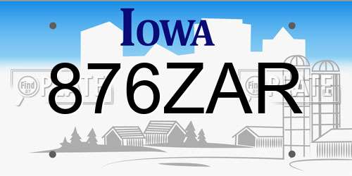 876ZAR Iowa License Plate