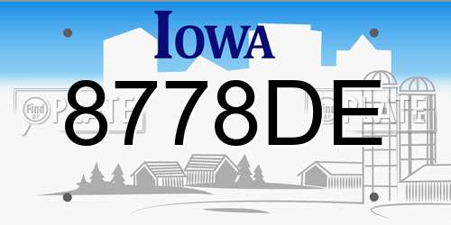 8778DE Iowa License Plate