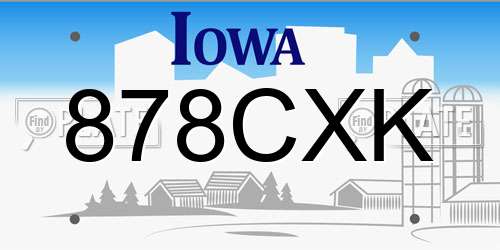 878CXK Iowa License Plate