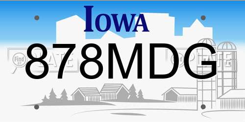 878MDG Iowa License Plate