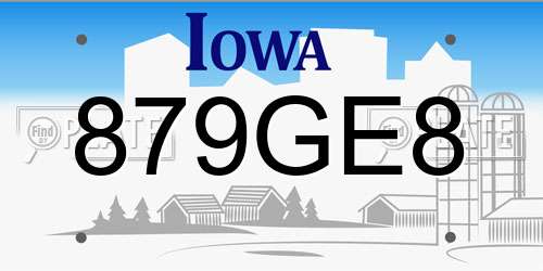 879GE8 Iowa License Plate