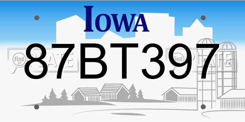 87BT397 Iowa License Plate