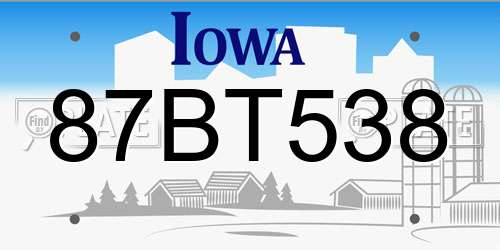 87BT538 Iowa License Plate