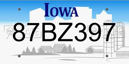 87BZ397 Iowa License Plate