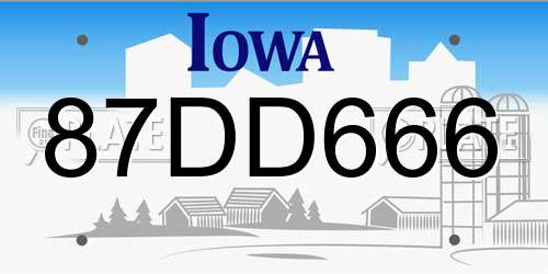 87DD666 Iowa License Plate