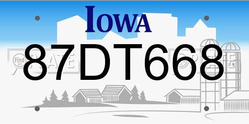 87DT668 Iowa License Plate