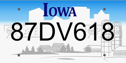 87DV618 Iowa License Plate