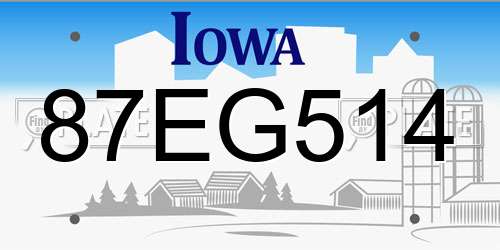 87EG514 Iowa License Plate