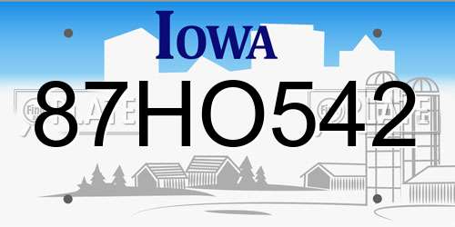 87HO542 Iowa License Plate