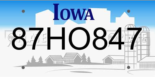 87HO847 Iowa License Plate