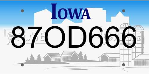 87OD666 Iowa License Plate