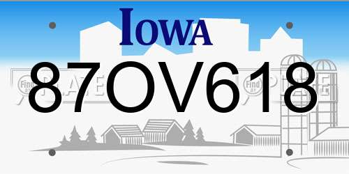 87OV618 Iowa License Plate